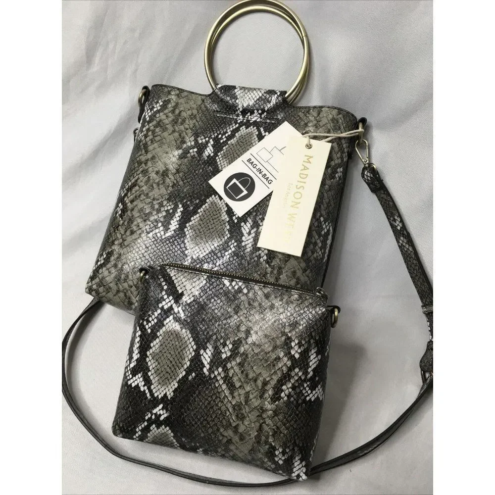 Madison West Los Angeles Bag in a Bag Combo Clutch purse snakeskin faux leather_3